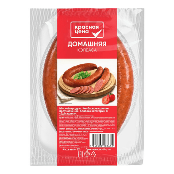 Колбаса полукопченая Красная цена Домашняя